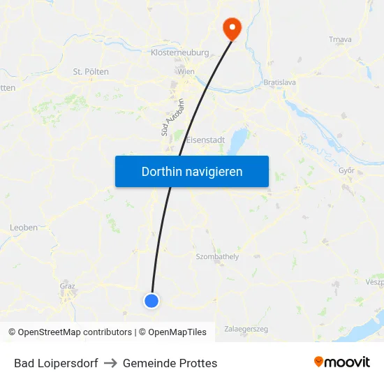 Bad Loipersdorf to Gemeinde Prottes map