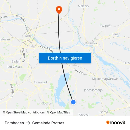 Pamhagen to Gemeinde Prottes map