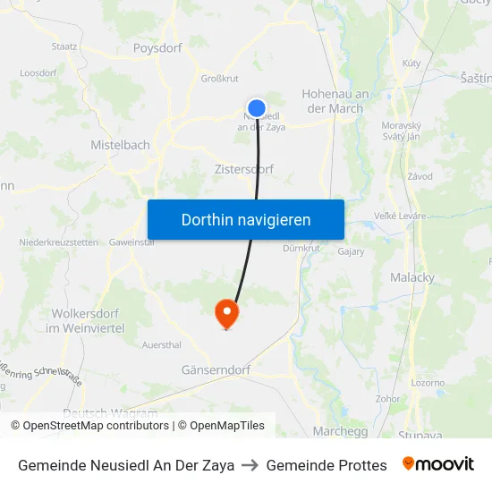 Gemeinde Neusiedl An Der Zaya to Gemeinde Prottes map