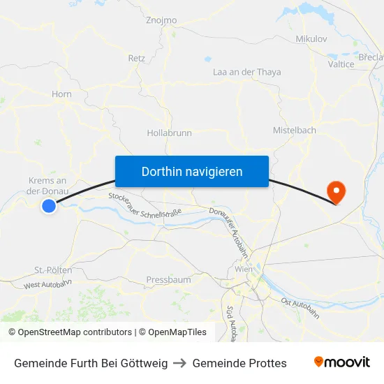 Gemeinde Furth Bei Göttweig to Gemeinde Prottes map
