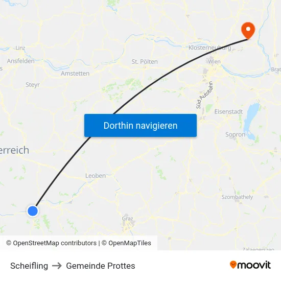 Scheifling to Gemeinde Prottes map