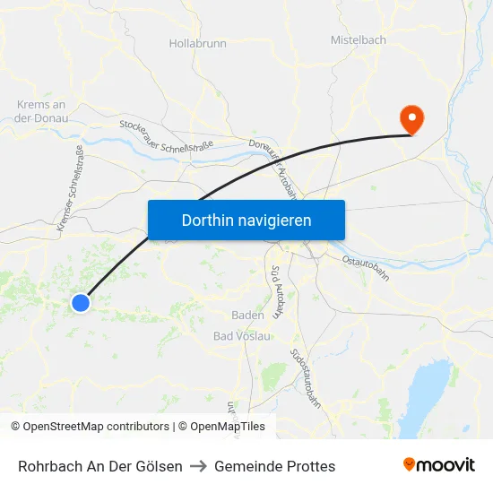 Rohrbach An Der Gölsen to Gemeinde Prottes map
