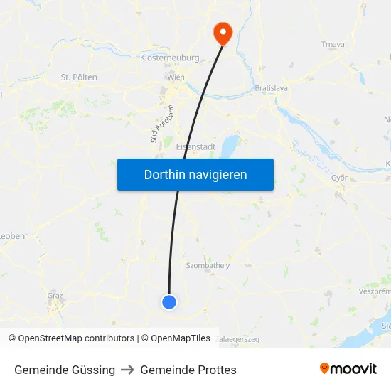 Gemeinde Güssing to Gemeinde Prottes map
