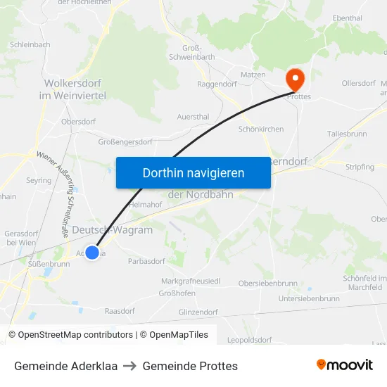 Gemeinde Aderklaa to Gemeinde Prottes map
