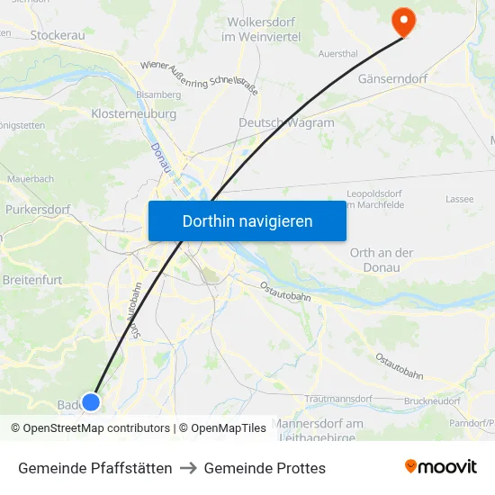Gemeinde Pfaffstätten to Gemeinde Prottes map