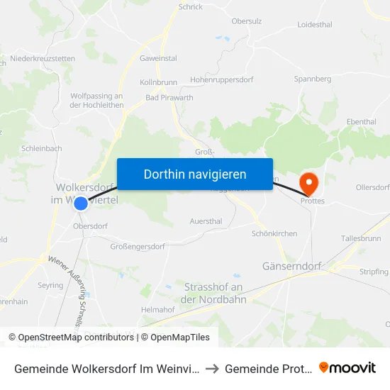 Gemeinde Wolkersdorf Im Weinviertel to Gemeinde Prottes map