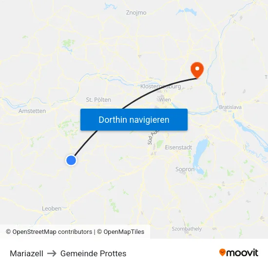 Mariazell to Gemeinde Prottes map