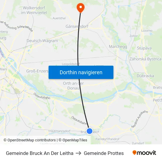 Gemeinde Bruck An Der Leitha to Gemeinde Prottes map