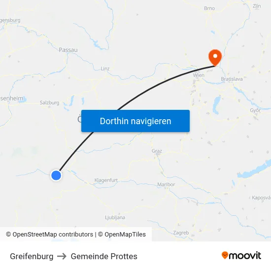 Greifenburg to Gemeinde Prottes map