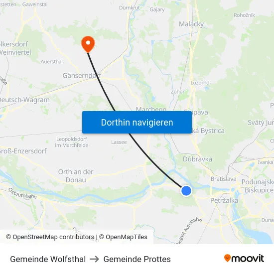 Gemeinde Wolfsthal to Gemeinde Prottes map