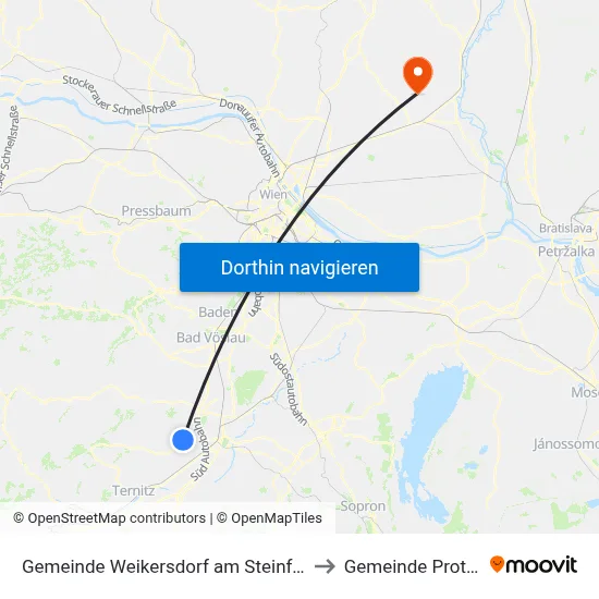 Gemeinde Weikersdorf am Steinfelde to Gemeinde Prottes map