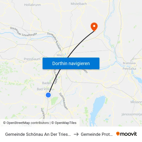 Gemeinde Schönau An Der Triesting to Gemeinde Prottes map