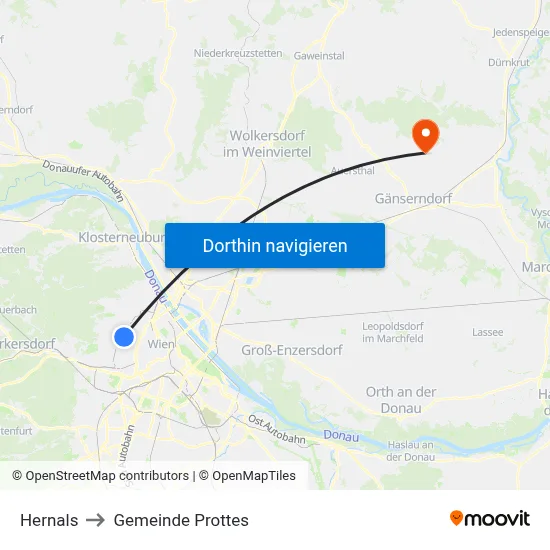 Hernals to Gemeinde Prottes map