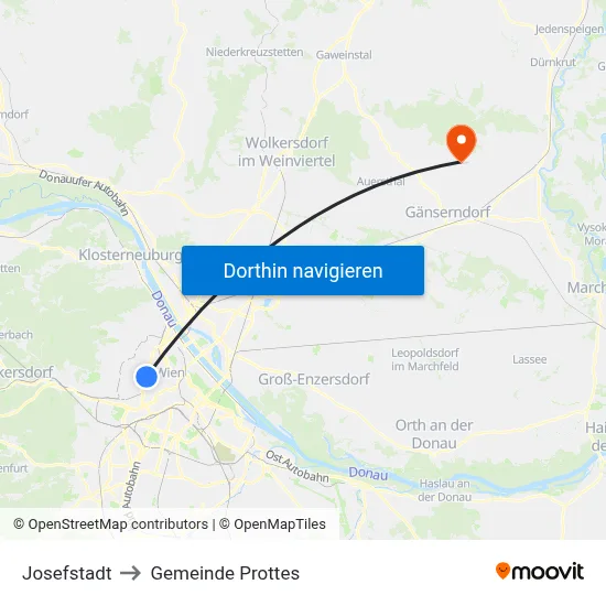 Josefstadt to Gemeinde Prottes map
