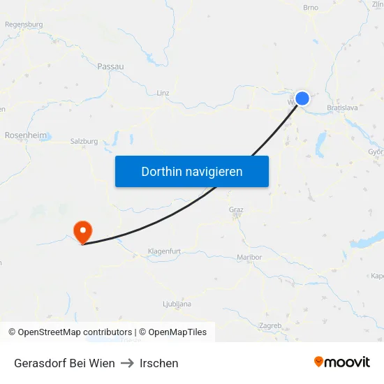 Gerasdorf Bei Wien to Irschen map