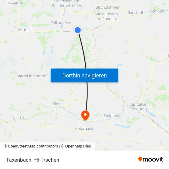 Taxenbach to Irschen map