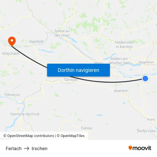 Ferlach to Irschen map