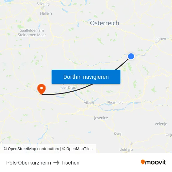 Pöls-Oberkurzheim to Irschen map