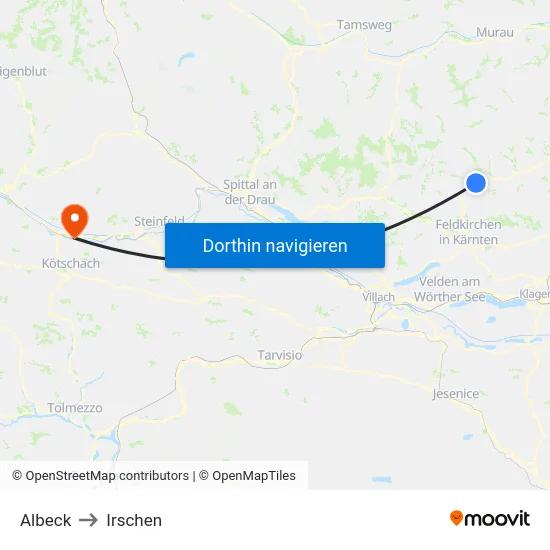 Albeck to Irschen map