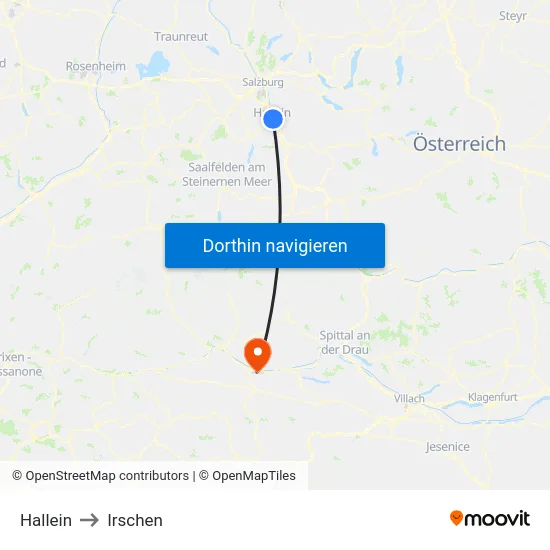 Hallein to Irschen map
