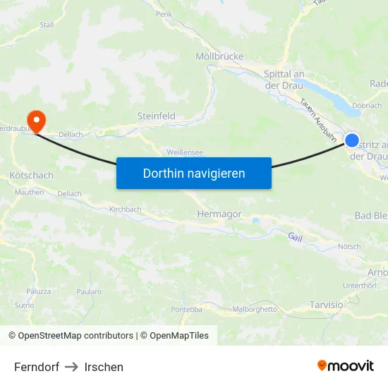Ferndorf to Irschen map