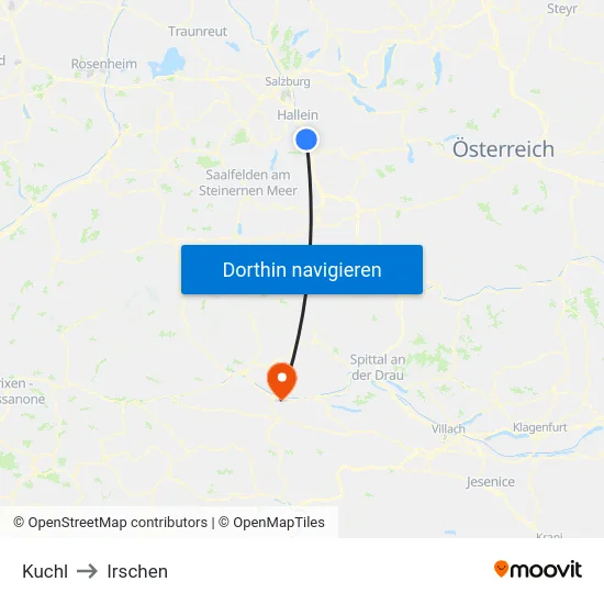 Kuchl to Irschen map