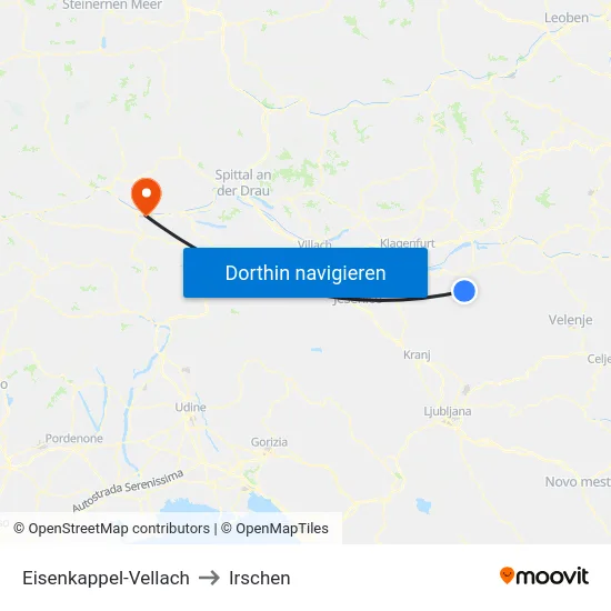 Eisenkappel-Vellach to Irschen map