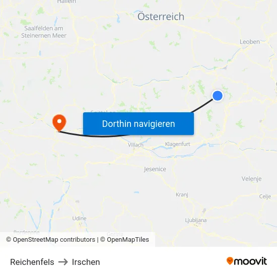 Reichenfels to Irschen map