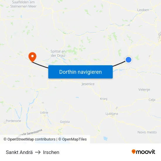 Sankt Andrä to Irschen map