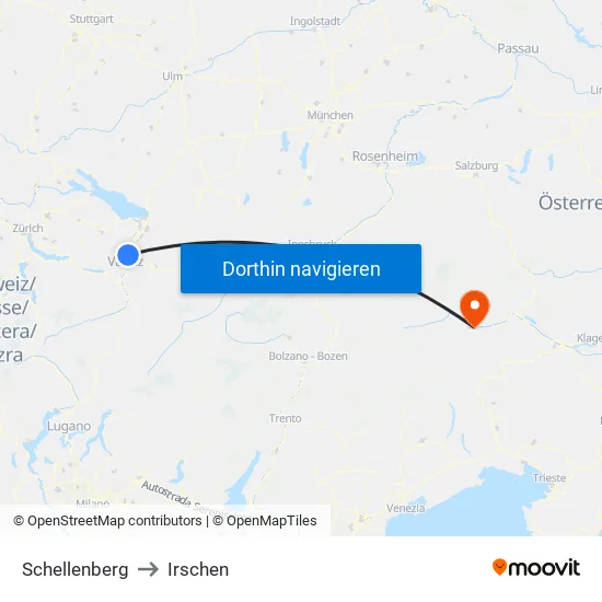 Schellenberg to Irschen map