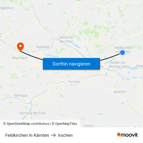 Feldkirchen In Kärnten to Irschen map