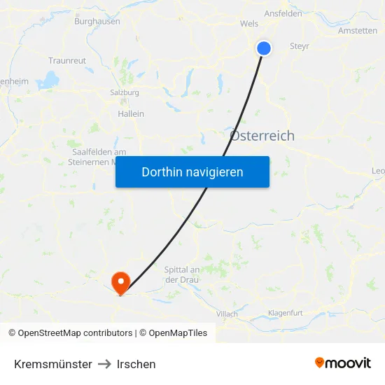 Kremsmünster to Irschen map