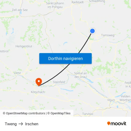 Tweng to Irschen map