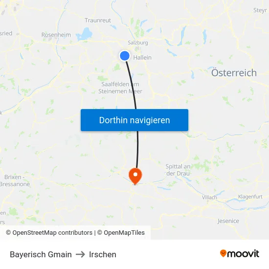Bayerisch Gmain to Irschen map