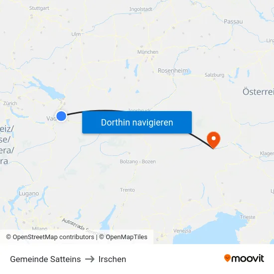 Gemeinde Satteins to Irschen map