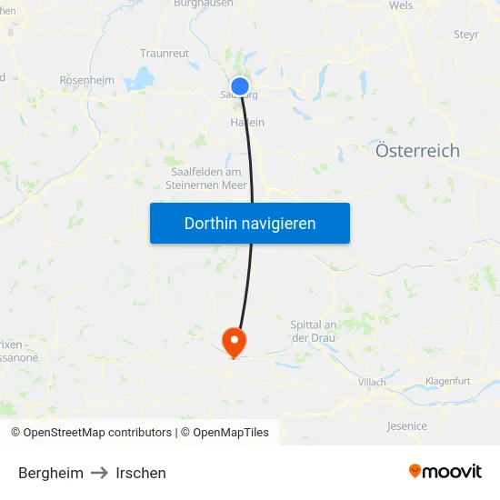 Bergheim to Irschen map