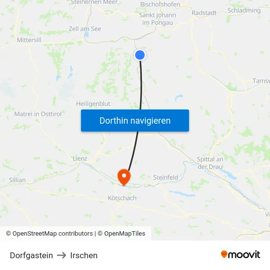 Dorfgastein to Irschen map