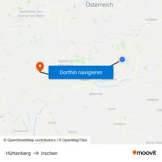 Hüttenberg to Irschen map