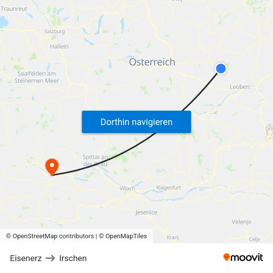 Eisenerz to Irschen map