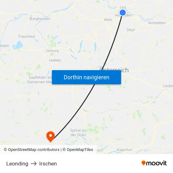 Leonding to Irschen map