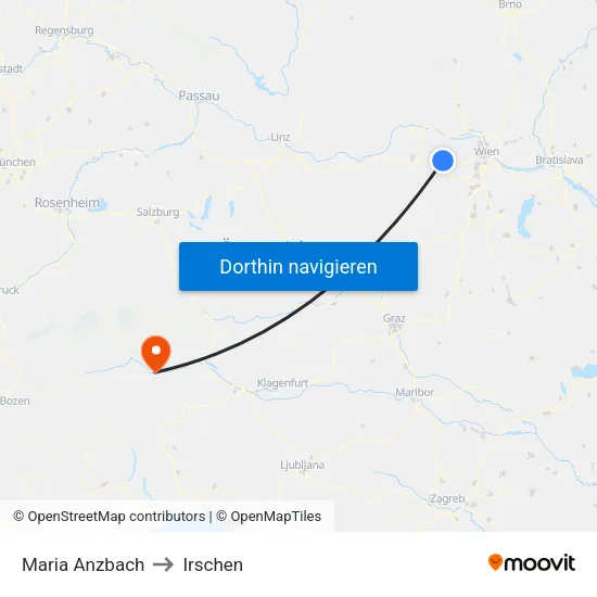 Maria Anzbach to Irschen map