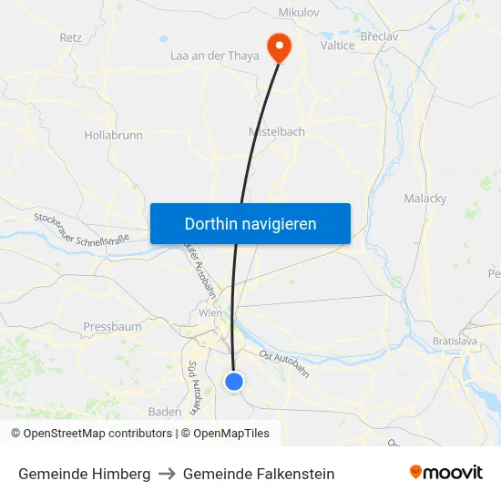 Gemeinde Himberg to Gemeinde Falkenstein map