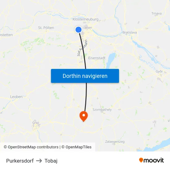 Purkersdorf to Tobaj map