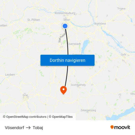 Vösendorf to Tobaj map