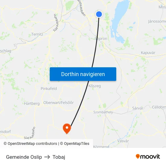 Gemeinde Oslip to Tobaj map
