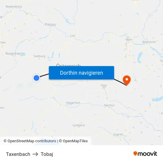 Taxenbach to Tobaj map