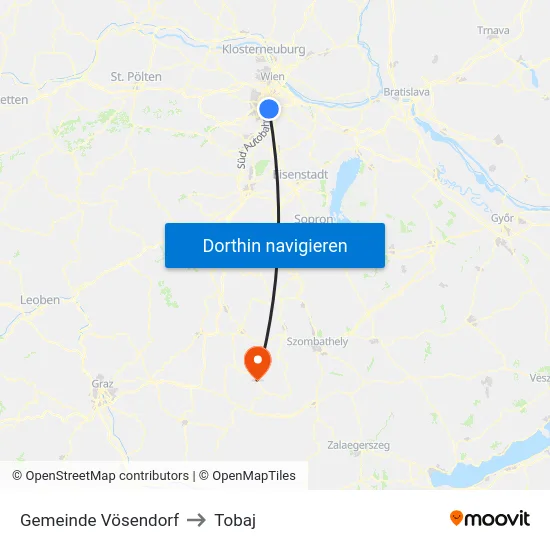 Gemeinde Vösendorf to Tobaj map