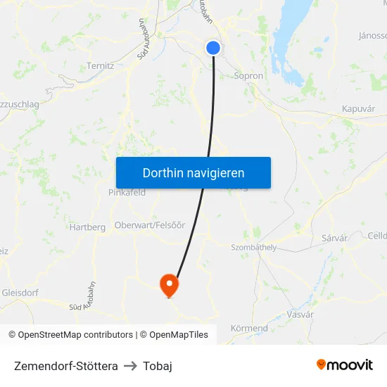 Zemendorf-Stöttera to Tobaj map