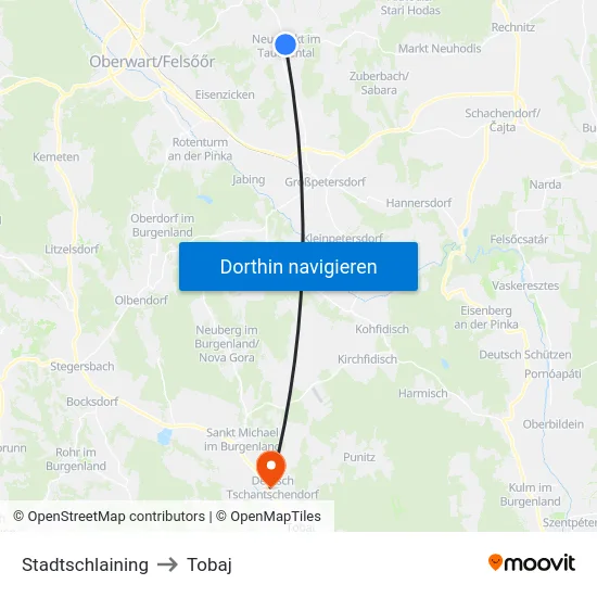 Stadtschlaining to Tobaj map
