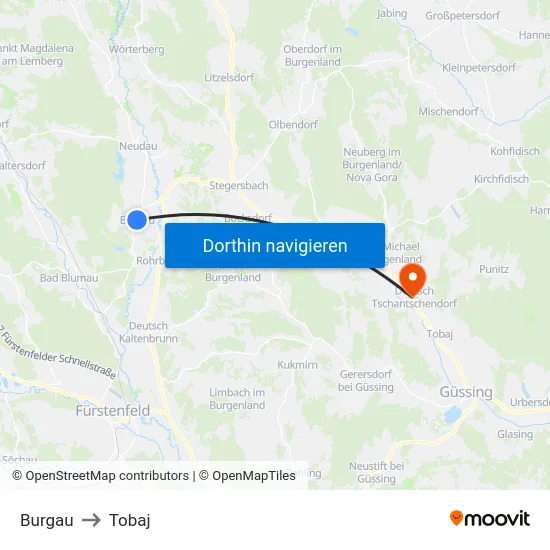 Burgau to Tobaj map